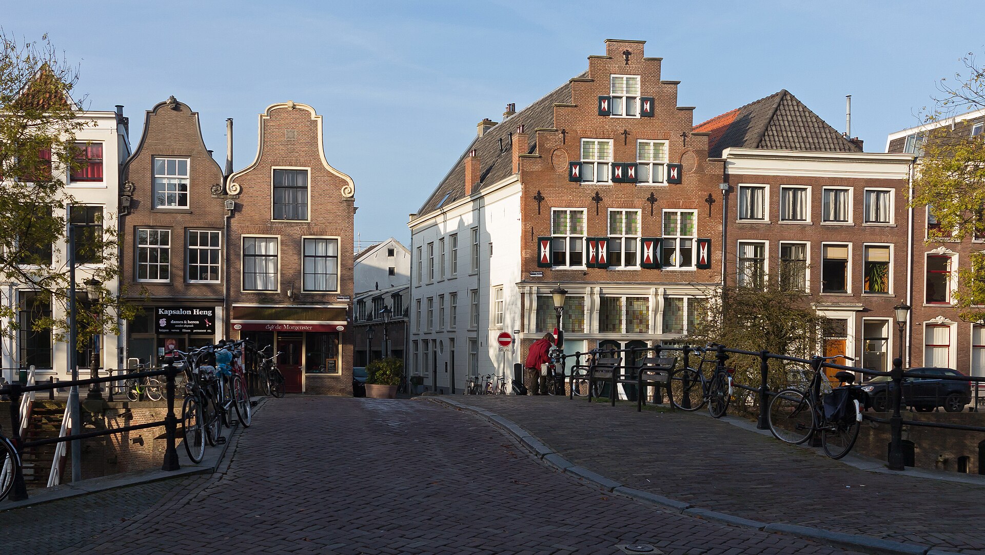 A quiet square in central Utrecht with traditional Dutch gable houses